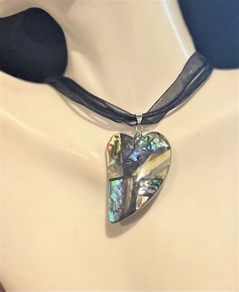 New Zealand Abalone Shell Heart Pendant Necklace Abalone Shell