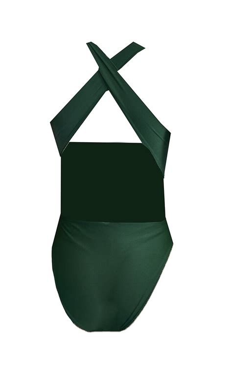 Maillot de bain une pièce échancré vert sapin croisé dos