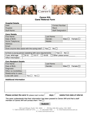 Fillable Online Carerswa Asn Carers Wa Carer Referral Form Fax Email