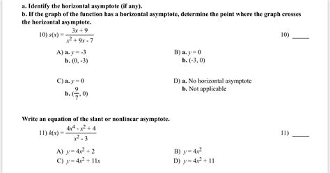 Solved A Identify The Horizontal Asymptote If Any B If Chegg