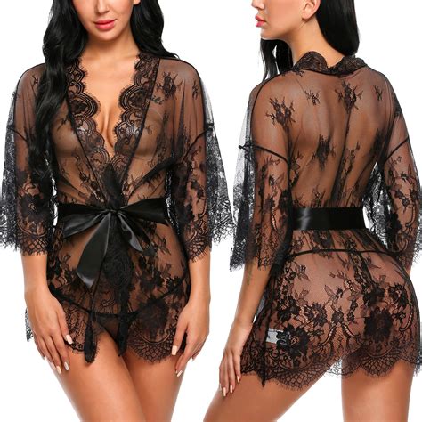 Avidlove Women S Lace Kimono Robe Babydoll Lingerie Mesh Nightgown S