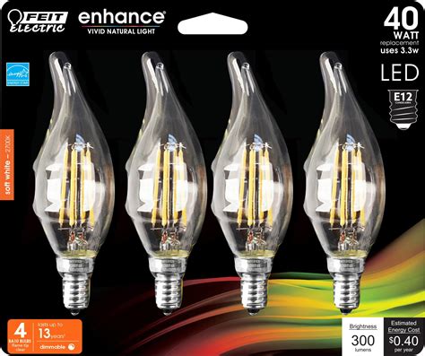 Feit Electric Candelabra LED Light Bulbs Dimmable 40W Equivalent E12