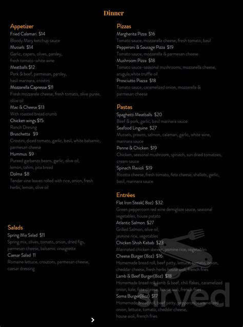 Soma Restaurant & Bar menus in San Francisco, California, United States