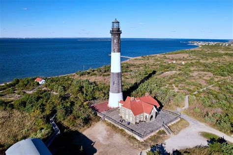 aerial view  fire island lighthouse stock photo image