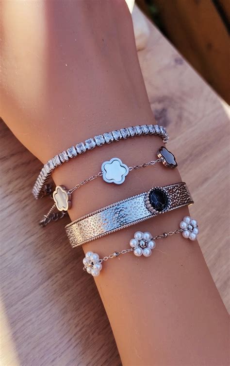 Bracelet Daisy Silver Tr Fles Blanc Nacr Bracelets Gragena