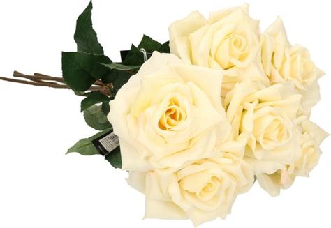 Kunstbloemen Roos Rozen X Creme Wit Boeket Cm Polyester