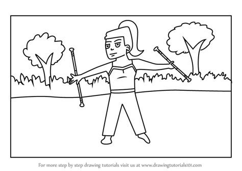 How To Draw A Girl Baton Twirling Sport Other Occupations Step By