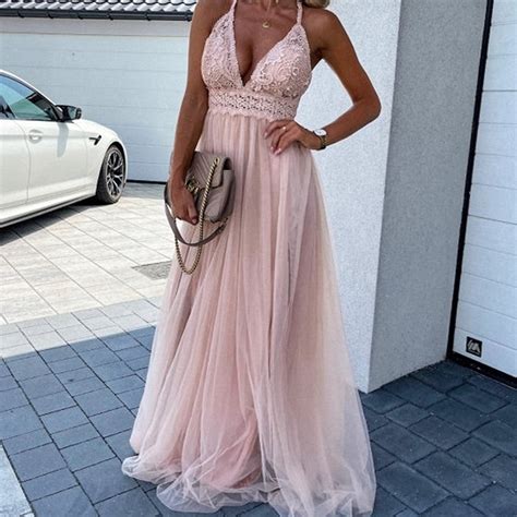 Robe Boh Me Chic Demoiselle D Honneur Rose Longue En Dentelle Avec Dos