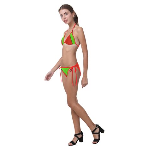 Diagonal Temp Red Green Custom Bikini Swimsuit Model S Id D
