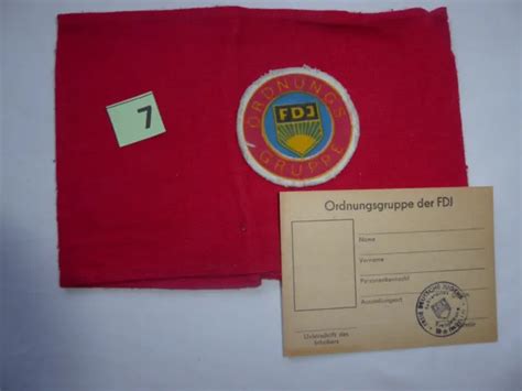 DDR FDJ ARMBINDE Ordnungsgruppe Der FDJ Und Ausweis Mit Stempel