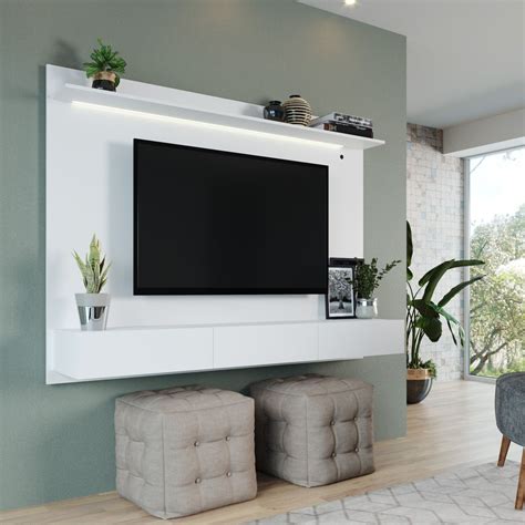 Wall Mounted Entertainment Center with Floating TV Panel - Overstock - 35065759 | White paneling ...