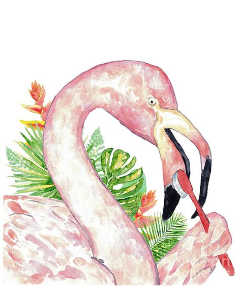 Flamingo Brushing Teeth Bath Watercolor Painting Painting By Maryna