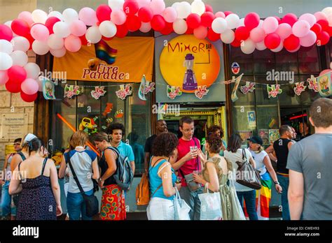 Paris France Le Mixer Bar In Le Marais Gay District Gay Bars Crowd On Street After Gay