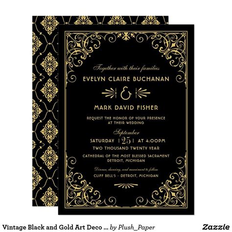 Vintage Black And Gold Art Deco Wedding Invitation Zazzle Art Deco