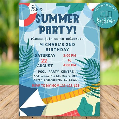 Editable Summer Party Birthday Invitations Instant Download | Createpartylabels