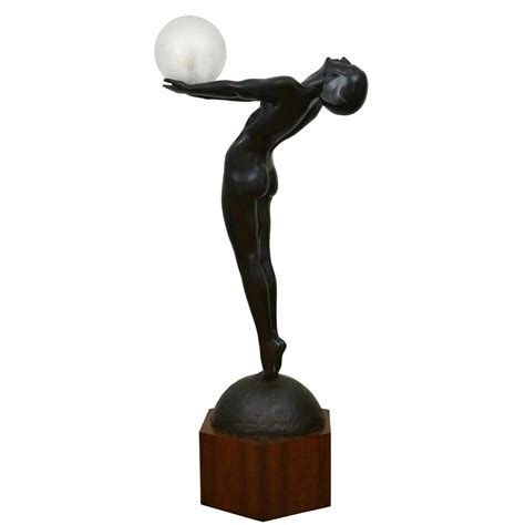 Clarté Life Size Art Deco Bronze Lamp Standing Nude with Globe by Max