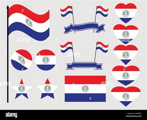 Paraguay Flag Set Collection Of Symbols Flag In Heart Vector