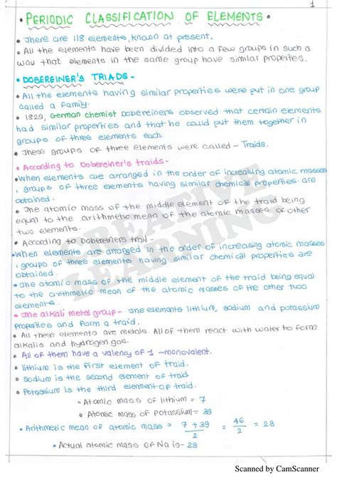 SOLUTION Science Periodic Classification Of Elements Handwritten Notes