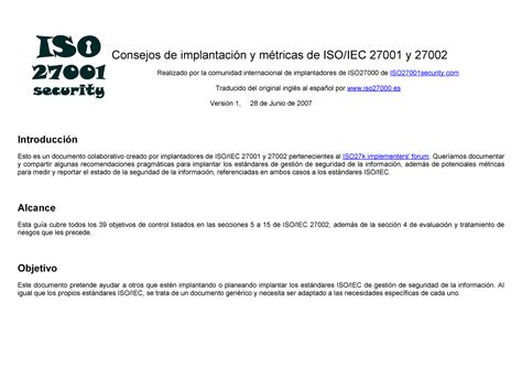 Consejos De Implantaci 243 N Y M 233 Tricas De Iso Iec 27001 Y 27002