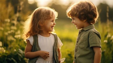 Premium AI Image | Two cute children smiling laughing looking at each other friendship ...