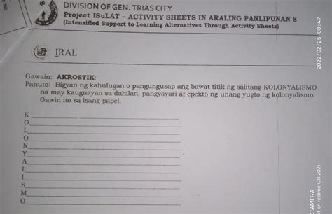 Gawain Akrostik Panuto Bigyan Ng Kahulugan O Pangungusap Ang Bawat