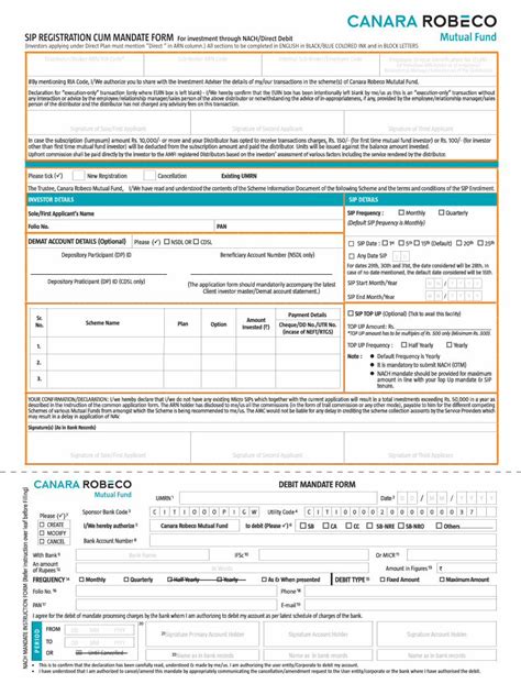 Pdf Sip Registration Cum Mandate Form For Investment Sip