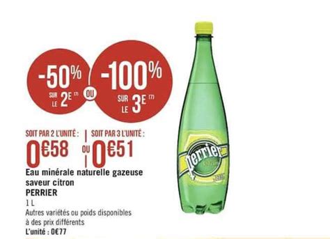 Promo Eau Minérale Naturelle Gazeuse Saveur Citron Perrier 50 Sur Le