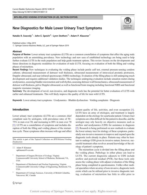 New Diagnostics For Male Lower Urinary Tract Symptoms Request Pdf