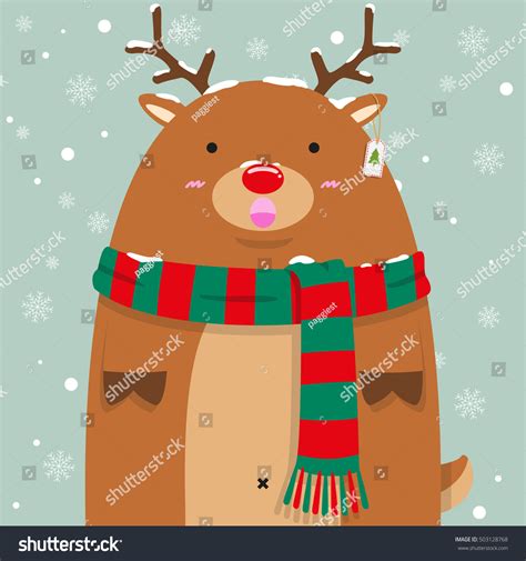 Cute Fat Big Reindeer Wear Green Stock Vector Royalty Free