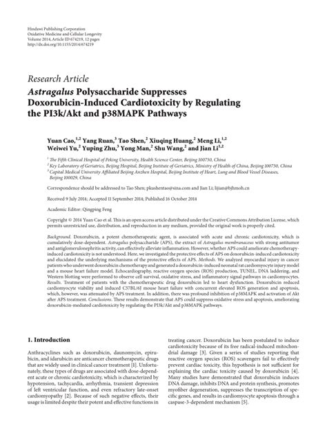 PDF Astragalus Polysaccharide Suppresses Doxorubicin Induced