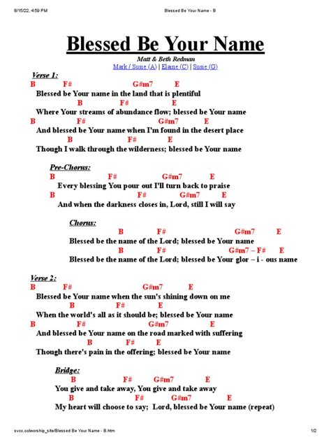 Blessed Be Your Name - B | PDF | Song Structure | Songs