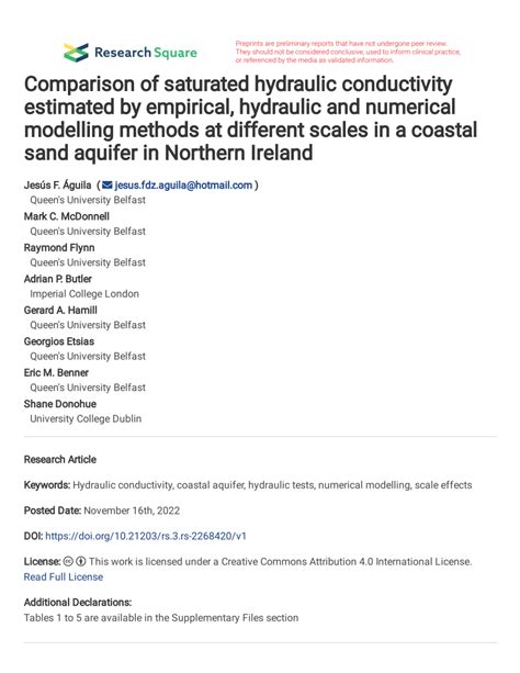 Pdf Comparison Of Saturated Hydraulic Conductivity Estimated By