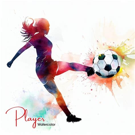 Woman Sports Player Playing Soccer Watercolor Painting Premium AI