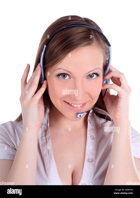 Portrait Of Happy Smiling Cheerful Customer Support Phone Operator In