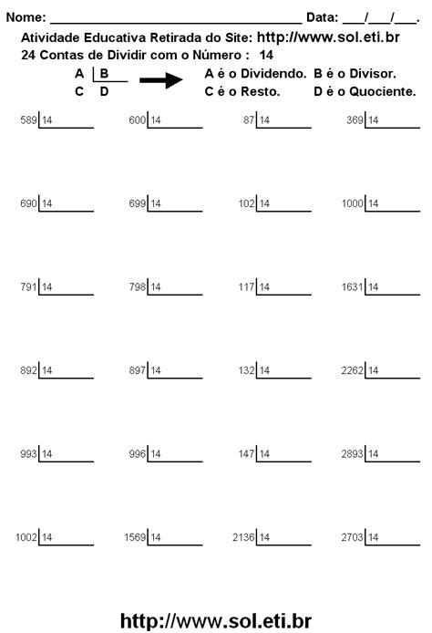 Continha De Dividir Simples - Contas de Dividir: Folhas de Exercicios de Matemática Grátis Para ...