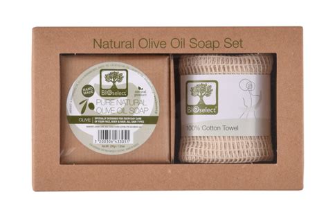 Natural Olive Oil Soap Set With Exfoliating Cotton Towel