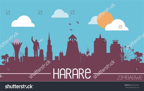 Harare City Zimbabwe Skyline Silhouette Flat Stock Vector (Royalty Free ...