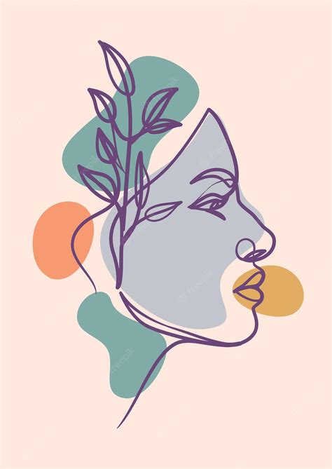 Premium Vector Woman Face One Line Art Drawing Poster With Plant Continuous Line Drawing