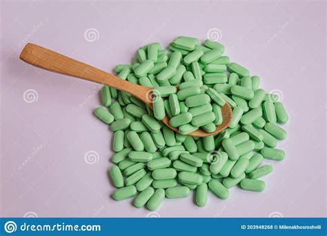 Vitamin Tablets Used As A Dietary Supplementgreen Tablets Stock Photo