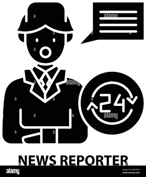 News Reporter Icon Black Vector Sign With Editable Strokes Concept Illustration Stock Vector