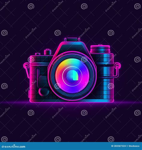 Minimal Retrotranscription Camera Logo With Synthwave Vibe Stock