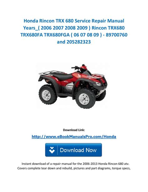 Honda Rincon Trx 680 Service Repair Manual Years 2006 2007 2008 2009