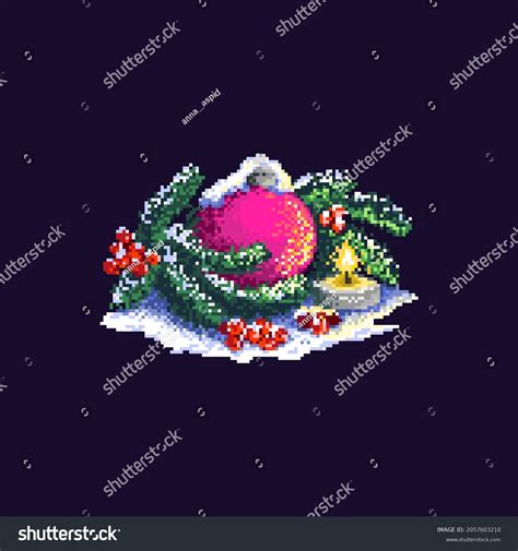 Pixel Art Christmas Ball Fir Trees Stock Vector Royalty Free 2057603210 Shutterstock