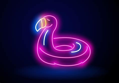 Premium Vector Flamingo Lifebuoy Neon Sign Neon Sign Bright Signboard