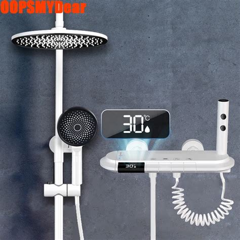 Led Digital Shower Bath Faucet Bathroom Hot Cold Thermostatic Mixer Shower System Set Bathtub