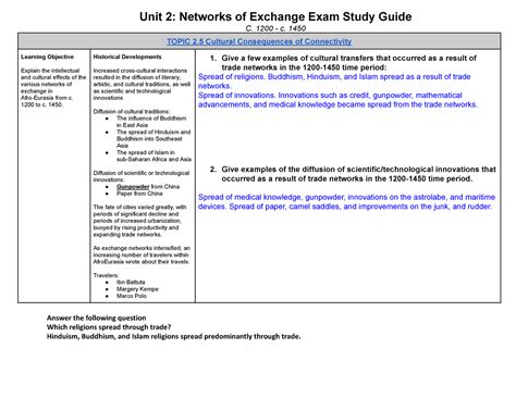 AP World History Unit 2 5 Study Guide Unit 2 Networks Of Exchange