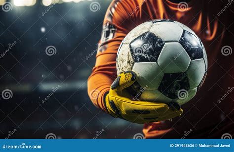 A Tight Shot Captures The Goalkeepers Grip On The Soccer Ball Stock