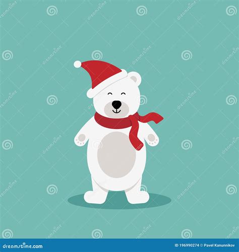 Polar Bear With Red Scarf Vector Cute Cartoon Charcter Chrismas Concept