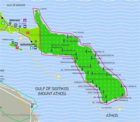 Mount Athos monasteries map