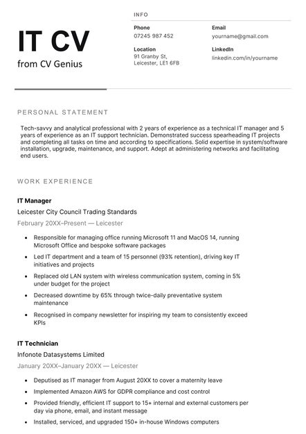 It Support Cv Example And Uk Template Free Download